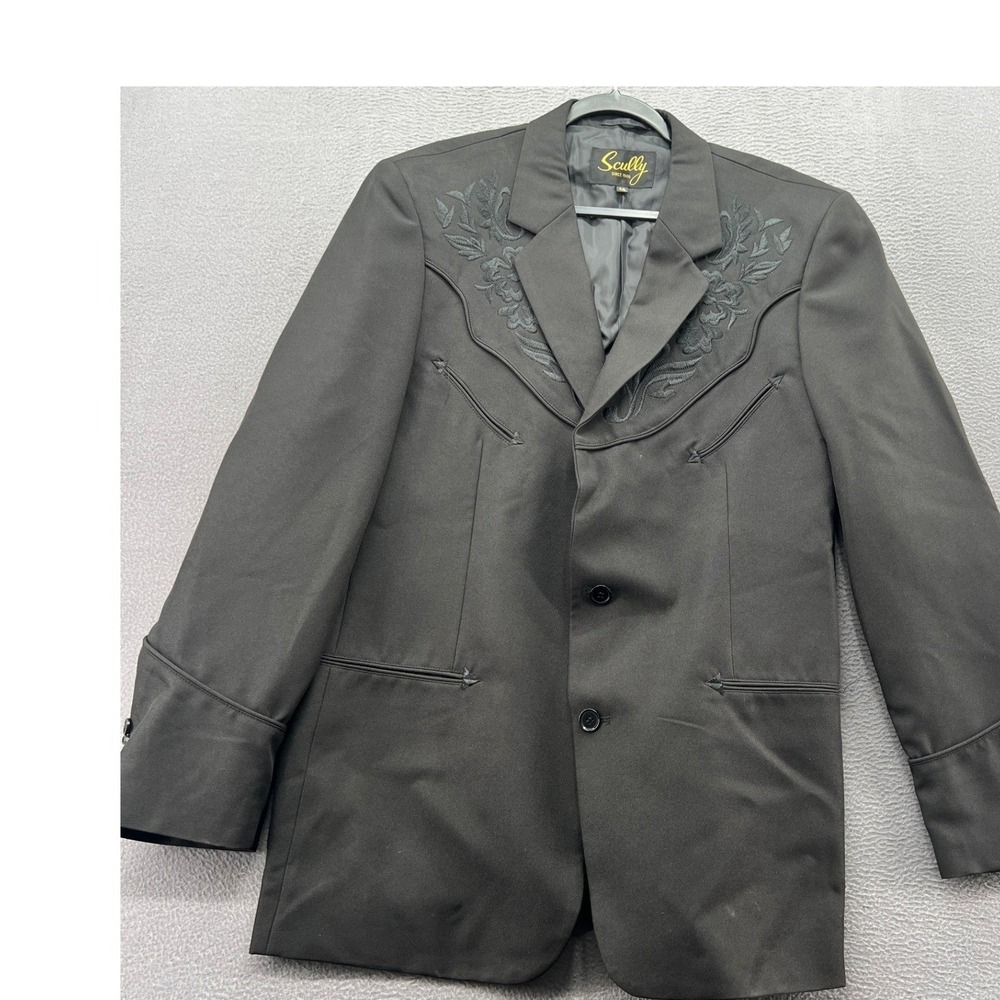 Scully Blazer Jacket Mens 44L Black Retro Western Embroidered Smile Pockets